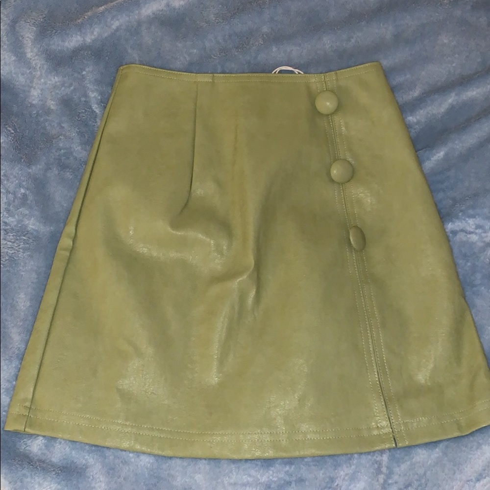 Princess Polly lime green leather skirt